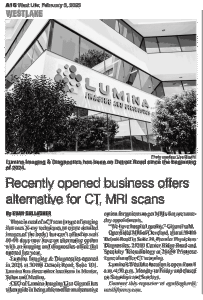 Lumina Imaging & Diagnostics was recently featured in West Life